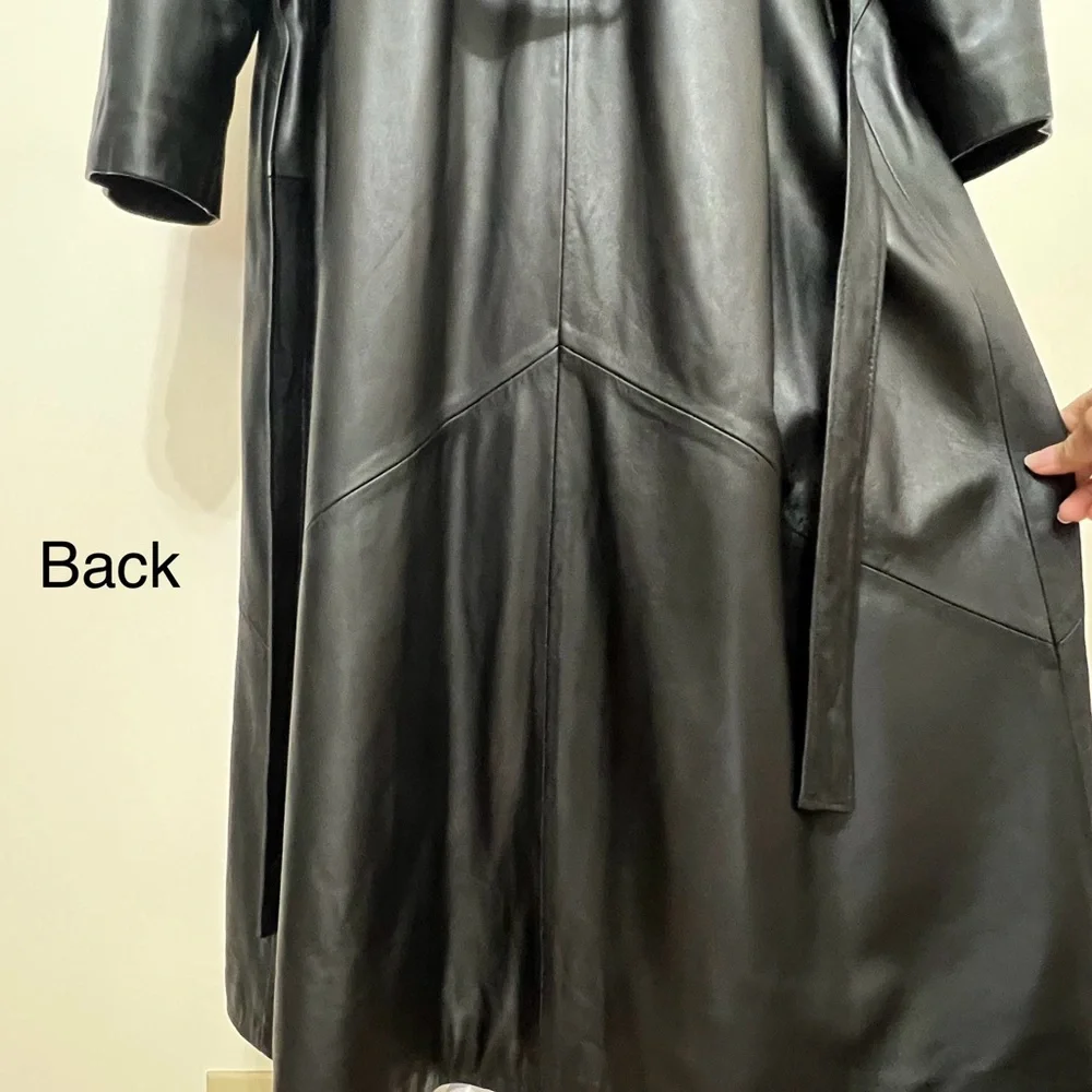 Long Leather Coat w/Sheepskin Collar - Picture 14 of 16